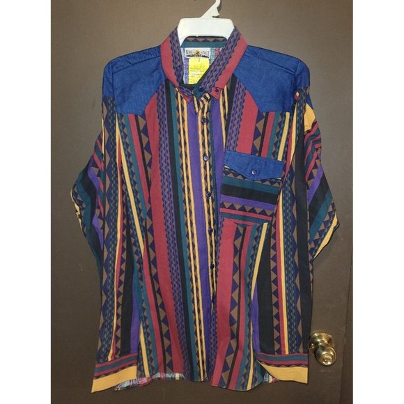 Vntg NOS Dakota Sunset Western Striped Long Sleeve Button Up Shirt w/tags XXL - Picture 1 of 6